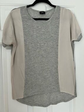 grey and cream mixed-media women’s top